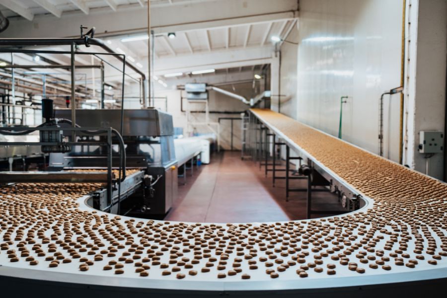 chocolate being created on a food production line