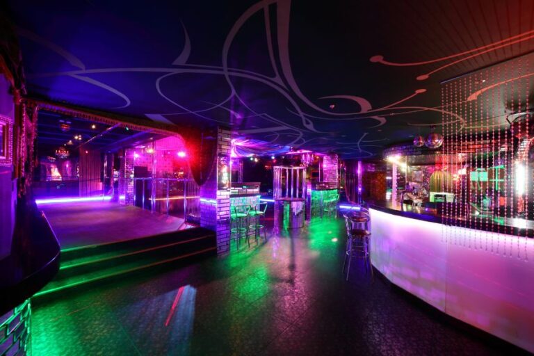 An adult nightclub facility with a bar and dancefloor