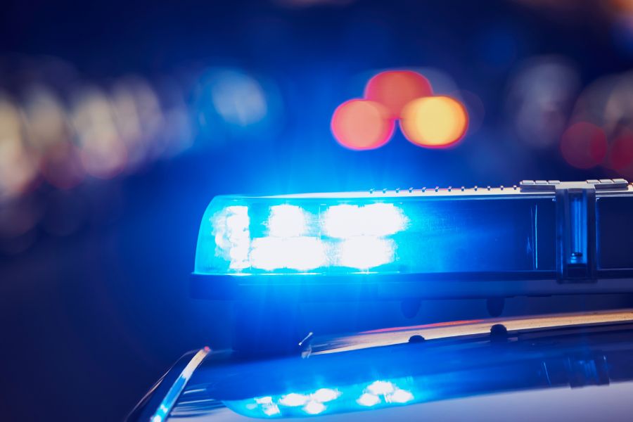 a close up shot of blue lights on a police car after a trauma incident