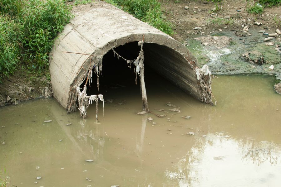 an open sewer pipe that has leaked