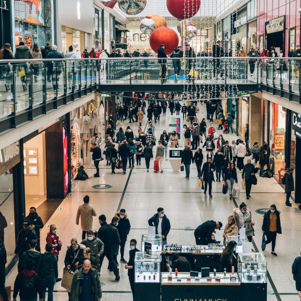 Busy shopping centre interior requiring commercial retail cleaning and hygiene maintenance