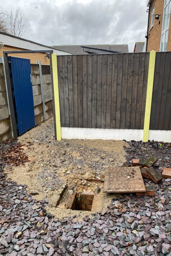 a nursery walkway full of sewerage after a burst drain